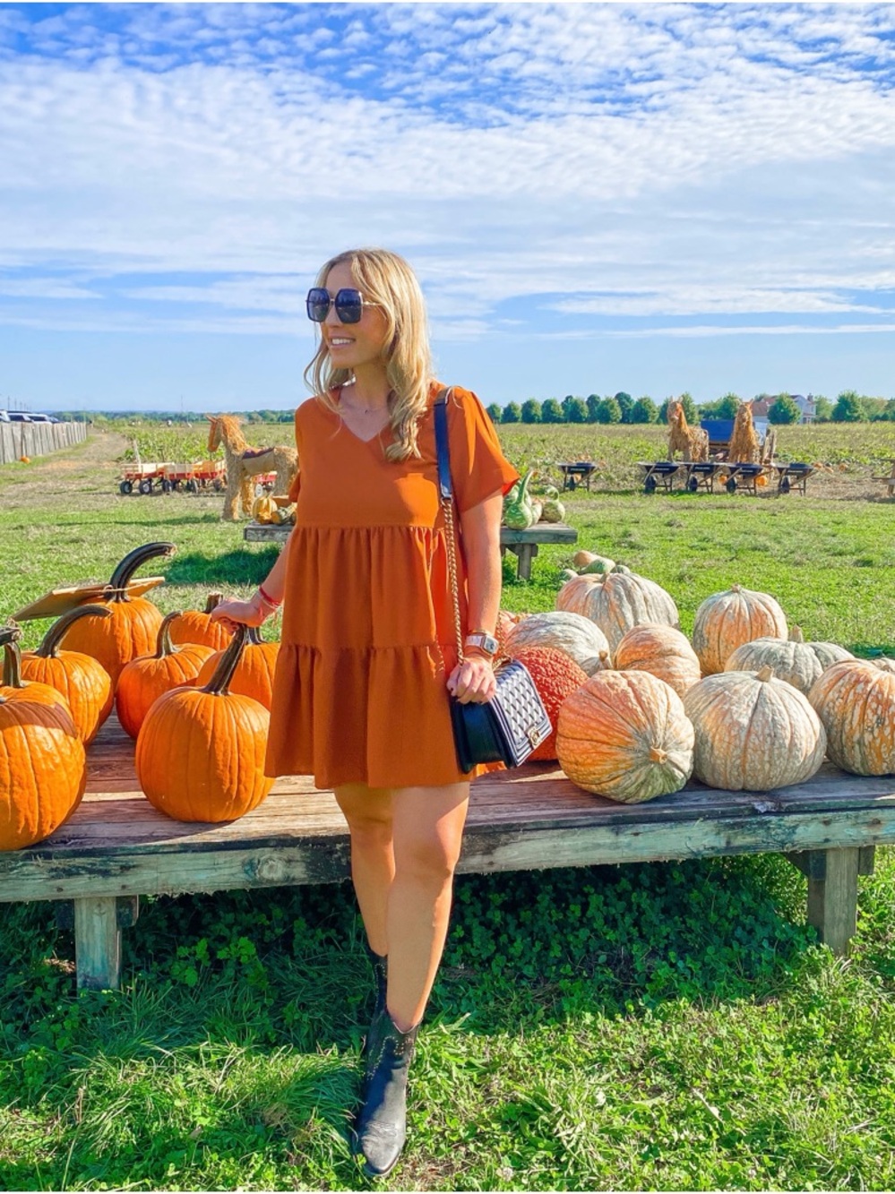 Women's Tiered V-Neck Dress in Burnt Orange